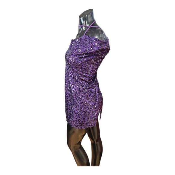 WILD FABLE PURPLE SEQUINS SLEEVELESS MINI SKIRT SIZE LARGE. - Picture 3 of 10